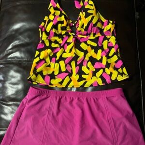 Vibrant Pink and Yellow Tankini Set woman’s size 10/12